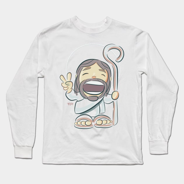 Jesus Christ Good Shepherd cartoon Long Sleeve T-Shirt by bernardojbp